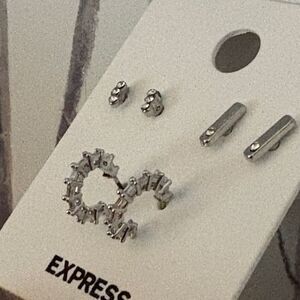 3 PC Express Elegant Silver Stud And Open Hoops Earrings